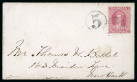 Stamp of Bahamas 1867 (Oct 21) envelope to New York, USA, with 1863-77 4d dull rose perf.12 1/2