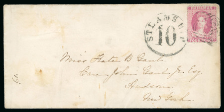 Stamp of Bahamas 1863 (Sep 28) envelope to New York, USA, with 1863-77 4d bright rose perf.12 1/2