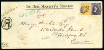 Stamp of Bahamas 1884 (Oct 14) OHMS envelope sent registered to Nova Scotia, Canada, with 1863-77 6d violet and 1884-90 4d