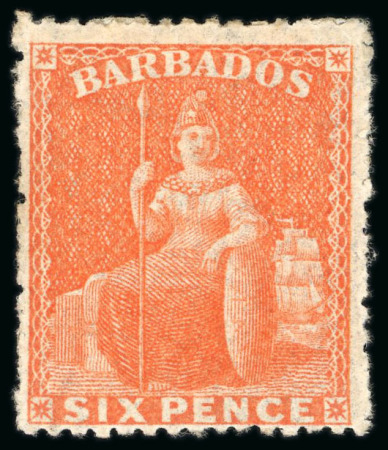 Stamp of Barbados 1861-70 6d mint o.g. group of four in the different listed shades