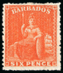 Stamp of Barbados 1861-70 6d mint o.g. group of four in the different listed shades