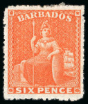 Stamp of Barbados 1861-70 6d mint o.g. group of four in the different listed shades