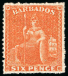 Stamp of Barbados 1861-70 6d mint o.g. group of four in the different listed shades