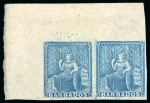 Stamp of Barbados 1855-58 White paper (1d) pale blue mint pair and deep blue mint block of four