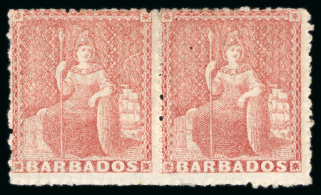 Stamp of Barbados 1861-70 No wmk 4d dull red mint pair