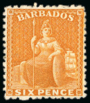 Stamp of Barbados 1875-81 Wmk CC 6d bright yellow perf.12 1/2 unused with small part o.g.