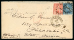 Stamp of Barbados 1871 (Mar 30) envelope to the USA with 1861-70 (4d) dull vermilion and 1871 (1d) blue tied by "1" oval numeral