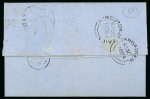 Stamp of Barbados 1854 (Aug 27) entire to Baltimore, USA, with 1852-55 blued paper (2d) greyish slate vertical bisect