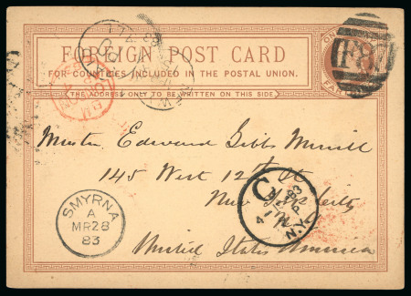 Stamp of British Levant  1883 (Mar 28) 1 1/2d Foreign postcard to the USA from Smyrna