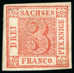 Stamp of German States » Saxony German States, Saxony - 1850 3pf red, a final uncancelled