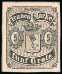 Stamp of German States » Bremen German States, Bremen - 1856 5 gr, black on light pink