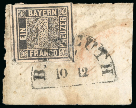 Stamp of German States » Bavaria German States, Bavaria - 1849 1 kreuzer, grey black,