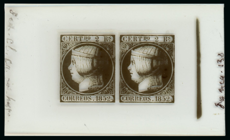 Stamp of Spain Spain - 1852 2r Queen Isabella II, glass support cliché