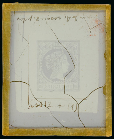 Stamp of Spain Spain - 1861 19cu Queen Isabella II, glass support