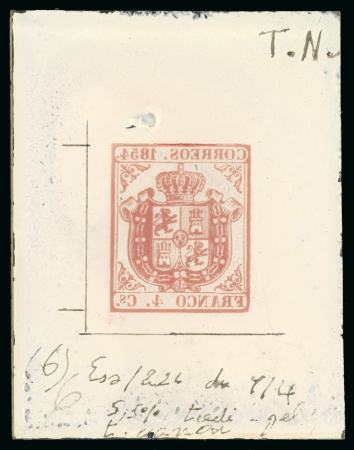 Stamp of Spain Spain - 1854 4cu Coat of Arms, glass support cliché