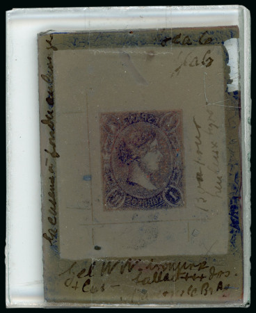 Stamp of Spain Spain - 1865 1r Queen Isabella II, glass support cliché