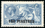 Stamp of British Levant  1921 180pi on 10s dull grey-blue showing variety major re-entry to shield and top shading
