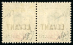 Stamp of British Levant  1906 Beyrout Provisional 1pi on 2d grey-green & carmine mint l.h. pair