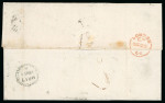 Stamp of British Levant  1864 (Mar 17) entire to England with 1862-64 6d tied bx "C" barred oval, with "INSUFFICIENTLY / PREPAID" arced hs