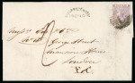 Stamp of British Levant  1864 (Mar 17) entire to England with 1862-64 6d tied bx "C" barred oval, with "INSUFFICIENTLY / PREPAID" arced hs