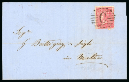 Stamp of British Levant  1860-74, group of five covers to Malta, incl. 1860 (Aug 15) wrapper with 1857 4d rose-carmine 