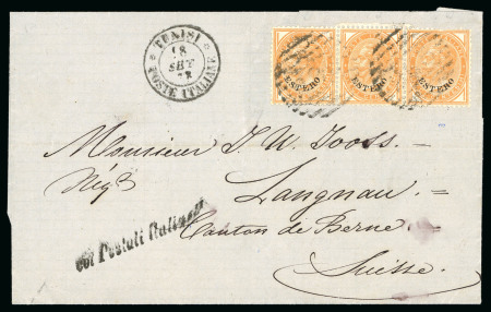 Stamp of Italy » Post Offices Abroad » Tunisia 1878 (18/9) Folded letter to Switzerland franked Levant