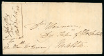 Stamp of Malta 1823 unpaid incoming entire from Gibraltar with arrival charge "12 T.2" with the 12 changed in manuscript to "14",