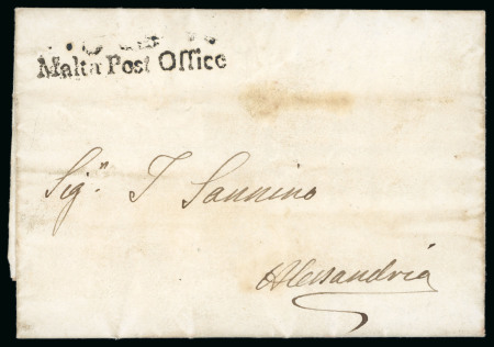 Stamp of Malta 1837 entire to Alessandria (Italy) bearing an apparently