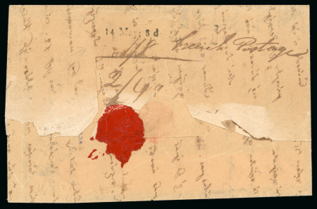 Stamp of Malta 1838 incoming cover from Alexandria (Egypt) with reverse showing s/l "14 May; 8d" hs 