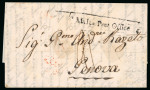 Stamp of Malta 1841 entire to Genova (Italy) bearing a fine framed "Malta Post Office" hs