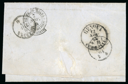 Stamp of Malta 1864 wrapper to Italy with "keyhole" "Palermo-Malta Piroscafi Post Italiani" ds