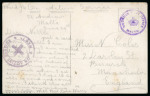 Stamp of Malta 1915 (Jun 24) picture postcard to England, with the rare violet "WOUNDED POST OFFICE / (crown) / MALTA" circular cachet,
