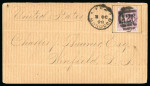 Stamp of Morocco Agencies (British Post Offices) » Gibraltar Issues Overprinted 1898 (Oct 3) envelope sent to the USA with 1898-1900 50c tied by "A26" duplex cancel with Fez cds 