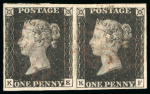 Stamp of Great Britain » 1840 1d Black and 1d Red plates 1a to 11 1840 1d black pl.8 KE-KF pair, good to large margins, light strikes of red MCs