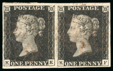 Stamp of Great Britain » 1840 1d Black and 1d Red plates 1a to 11 1840 1d black pl.8 KE-KF pair, good to large margins, light strikes of red MCs