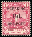 Stamp of South Africa » Mafeking 1900 COGH 1d on 1/2d (both) and 3d on 1d, plus Bechuanaland Protectorate 1/2d, all unused/mint with two of each value