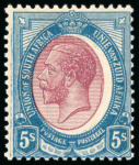 Stamp of South Africa » Union & Republic of South Africa 1913-24 5s purple and blue with shifted medallion ("new moon") variety, mint