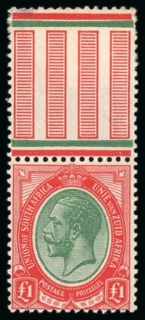 Stamp of South Africa » Union & Republic of South Africa 1913-24 £1 green and red mint n.h. top marginal single,