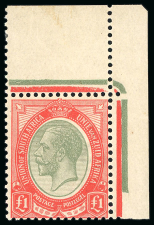 Stamp of South Africa » Union & Republic of South Africa 1913-24 £1 pale olive-green and red mint l.h. corner marginal single