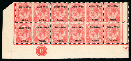 Stamp of South West Africa 1923-26 Setting I 1d with "Af.rica" for "Africa." variety in a mint lower marginal plate block of 12
