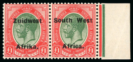 Stamp of South West Africa 1923 Setting I 2d dull purple mint l.h. se-tenant pair with overprint inverted variety