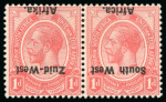 Stamp of South West Africa 1923 Setting I 1d rose-red mint l.h. se-tenant pair with overprint inverted