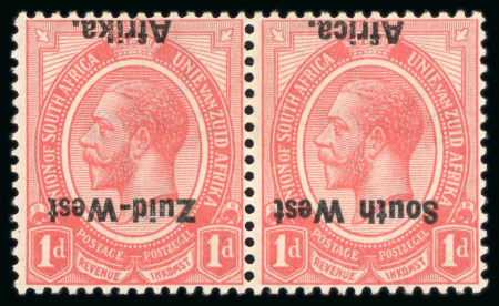 Stamp of South West Africa 1923 Setting I 1d rose-red mint l.h. se-tenant pair with overprint inverted