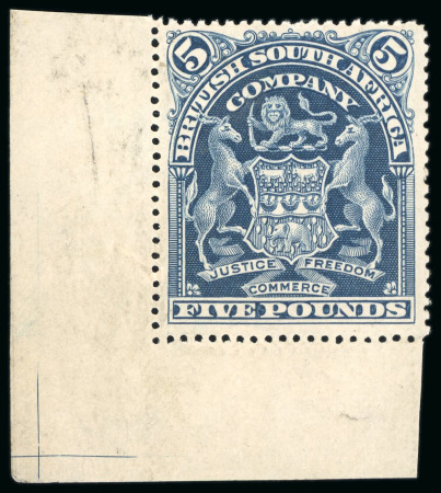 Stamp of Rhodesia 1898-1908 £5 deep blue unused lower left corner marginal
