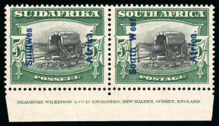 Stamp of South West Africa 1927 2d to 10s set of six in mint lower marginal printer's imprint se-tenant pairs