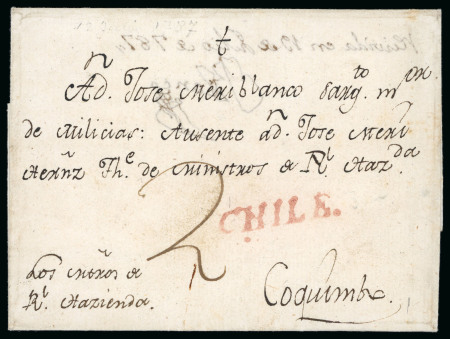 Stamp of Chile » Postal History 1787 (July 19) Cover "Chile." postmark in red very rare dated mail