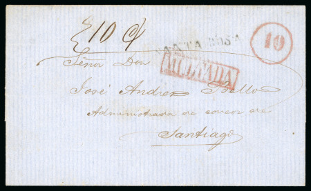 Stamp of Chile » Postal History 1860ca Cover to Administer of Correos in Santiago from Santa Rosa circular "10" due in red
