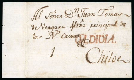 Stamp of Chile » Postal History 1810ca Cover front to the Governor Tomás de Vergara in Chiloe italic "Valdiva" straight line hs in red 