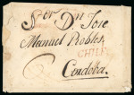 Stamp of Chile » Postal History 1800ca Cover sent to Córdoba from Santiago, addressed to José Manuel Robles