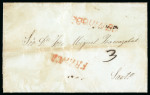 Stamp of Chile » Postal History 1838 (Oct 24) Cover sent to Santiago, from Coquimbo, addressed to Jose Miguel Irarrázaval, 